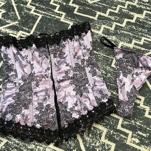 Shirley of Hollywood Black and Lavender Lace Bandeau Set